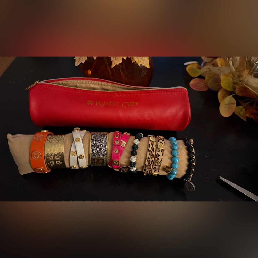 Rustic Cuff Multicolor Bracelet Collection with Red Pouch